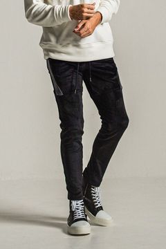 VELOURS TYLER PANTS / ベロアフリース サイドライン イージーパンツ ブラック