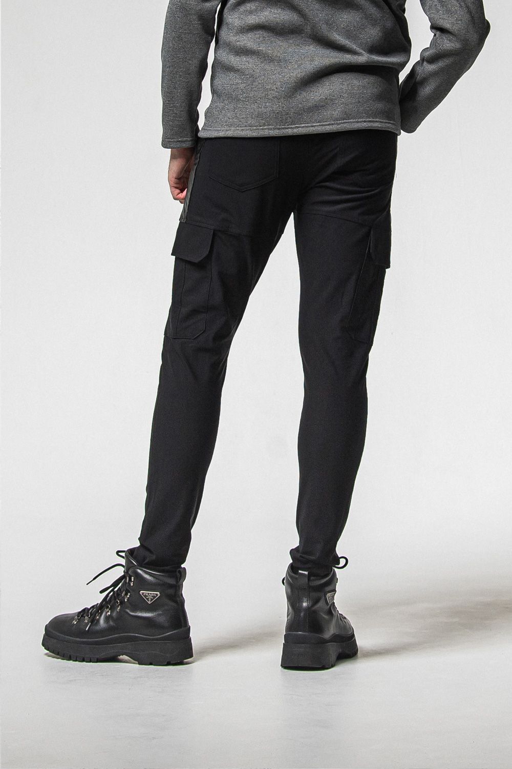 DARRELL HEAT CARGO PT / 【定番商品】 裏起毛 エコレザーサイドライン カーゴパンツ (ブラック) (11月上旬頃入荷予定) ※オーダー締切：9月1日(月)18:00