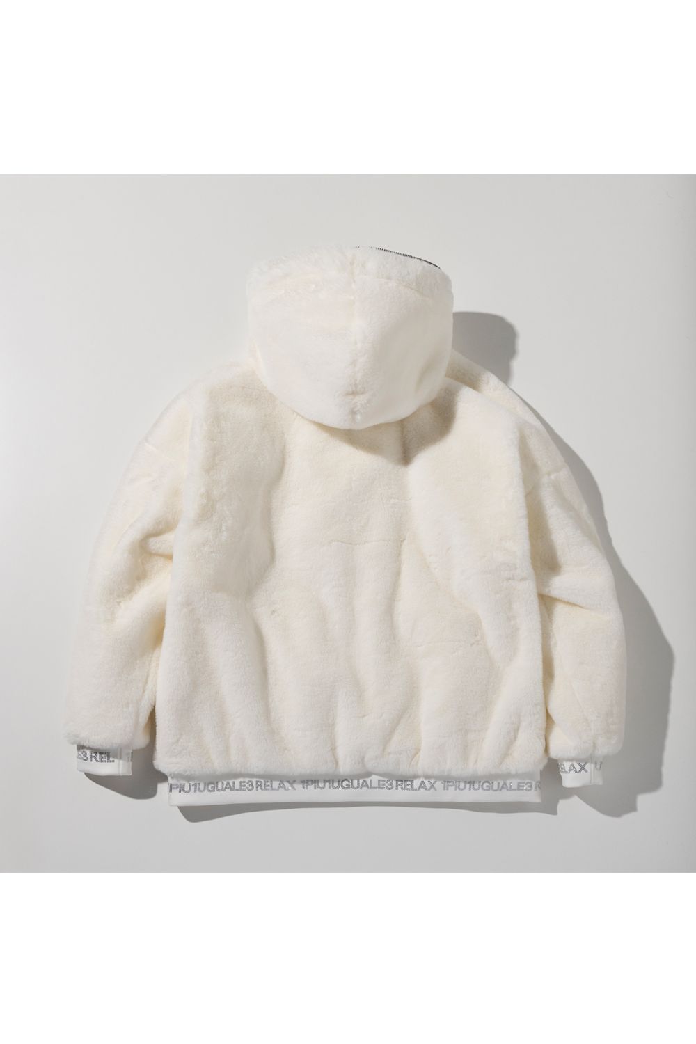FUR BLOUSON WITH LOGO ON THE HEM / リブ フーデッドファーブルゾン (ホワイト) (9月上旬入荷予定)