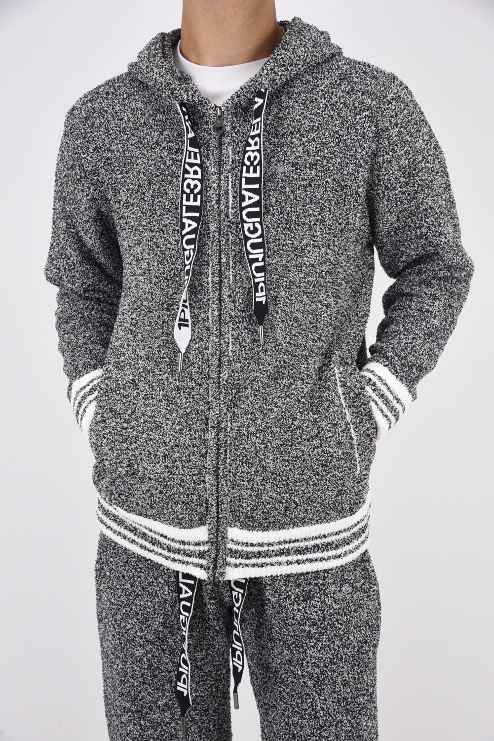 HEMLINE KNIT HOODIE / ヘムライン ジップアップ ニットフーディー トップグレー
