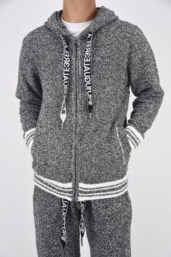 HEMLINE KNIT HOODIE / ヘムライン ジップアップ ニットフーディー トップグレー