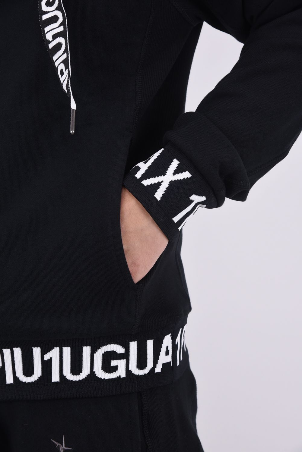 HEM LOGO HOODIE / ワイドスピンドル ロゴ スウェット パーカー (ブラック)