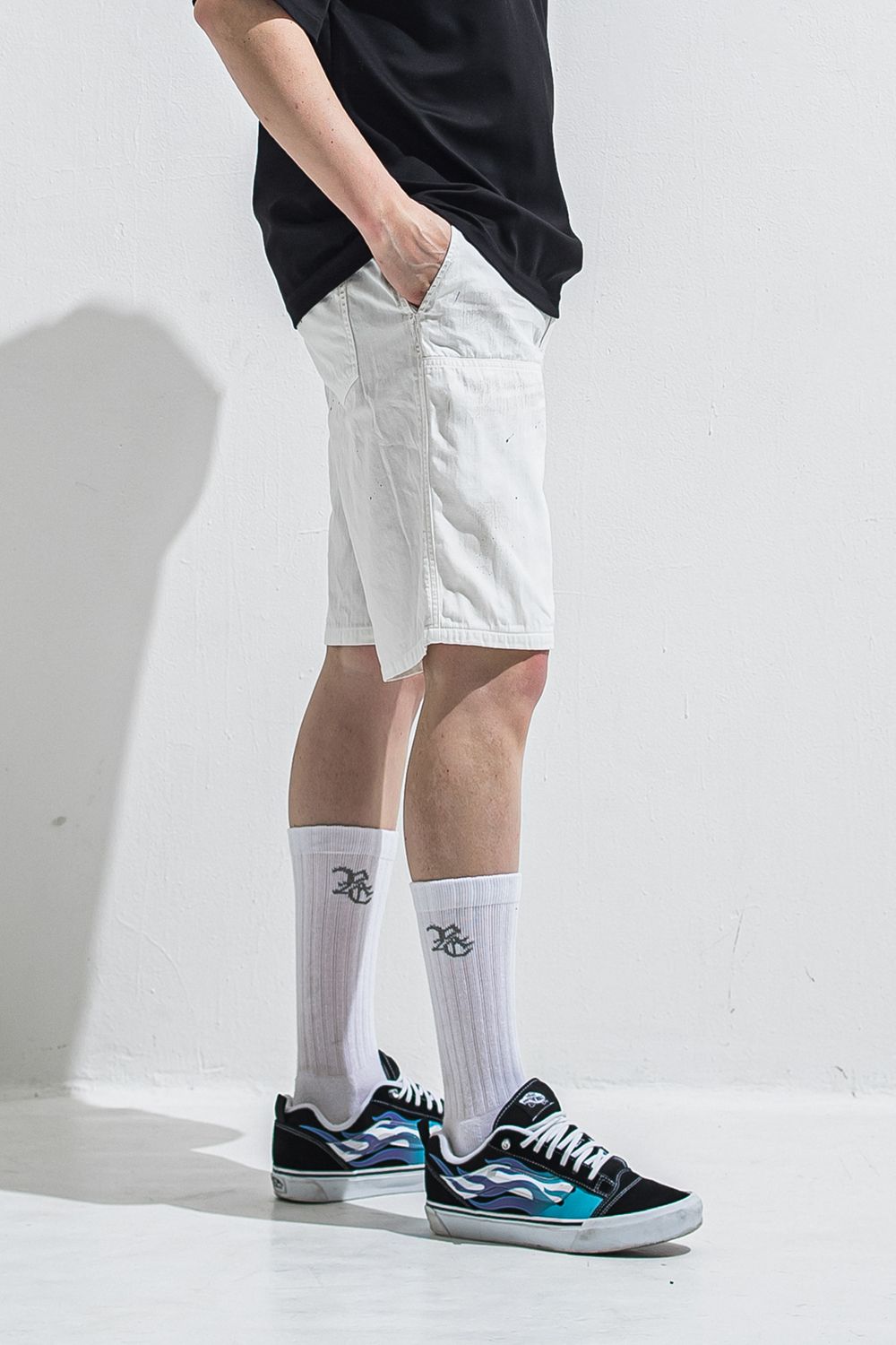 DOUBLE KNEE SHORTS / ダンガリー生地 ダブルニーハーフパンツ (ホワイト) (6月上旬入荷予定) ※オーダー締切:2月15日(日)18時