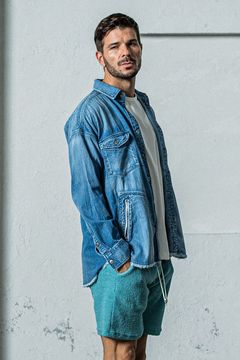 OVER DENIM SHIRTS / ヴィンテージ加工 ドロップショルダー ダンガリーシャツ ライトインディゴ