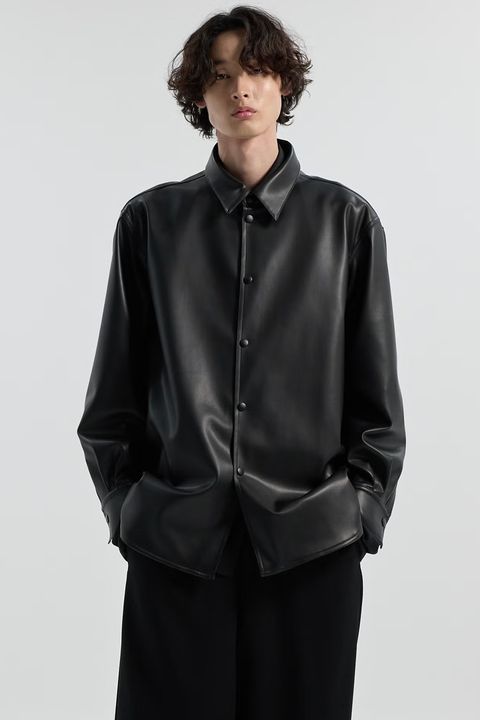 SYNTHETIC LEATHER SHIRT / シンセティック レザーシャツ (ブラック) (8月下旬~9月上旬）