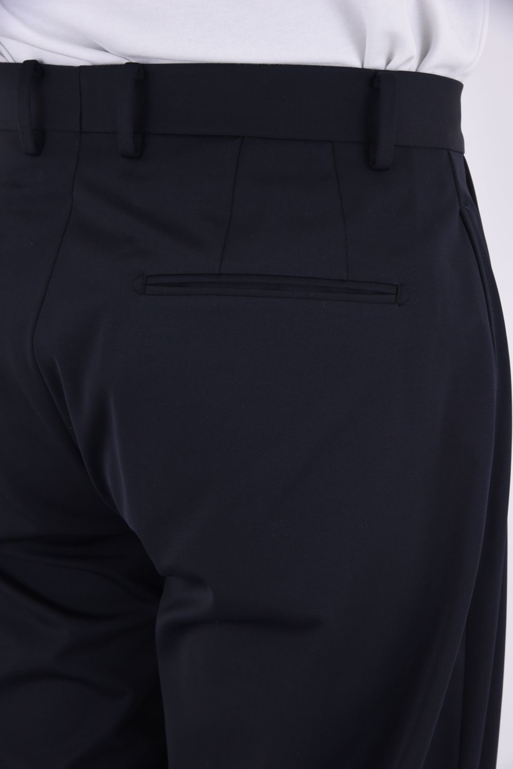 Stretch Jersey / 変形2アウトプリーツ ロングパンツ (ネイビー)