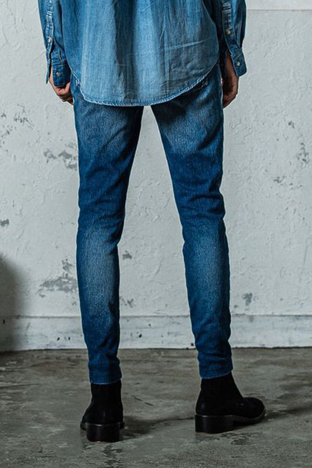 EX DENIM JERSEY EDGE PT / ダブルライン タイトテーパード デニムジャージ ダークインディゴ