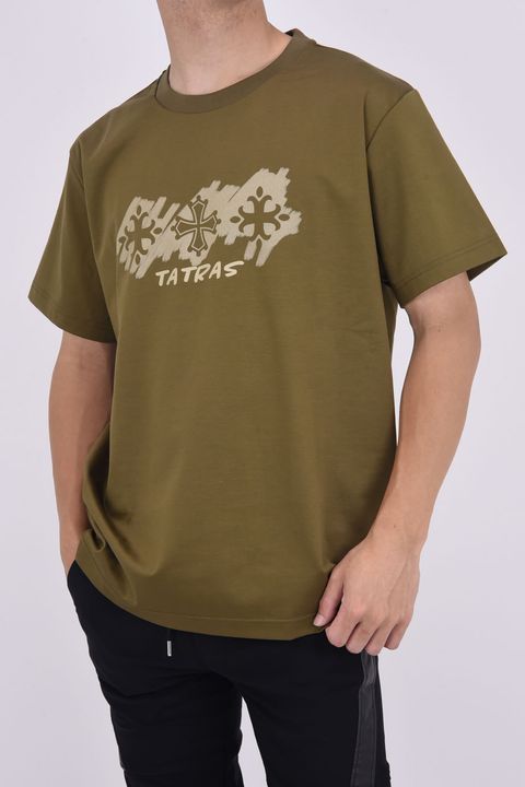 OSTOMO (オストモ) / フロントロゴ クルーネック 半袖 Tシャツ カーキ