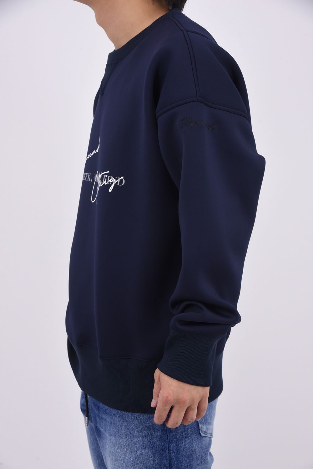 HD NOTHING drop trainer / ダンボール素材 メッセージロゴプリント ルーズフィット トレーナー ネイビー