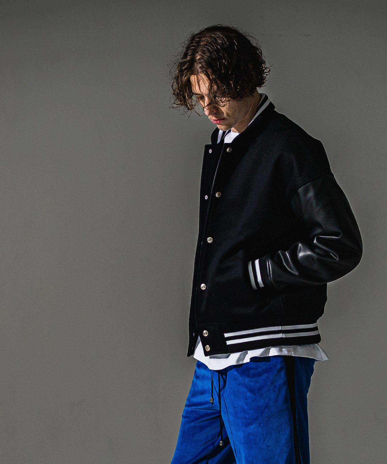 Varsity jacket / ウール100% エコレザースリーブ スタジャン (ブラック) (10月末入荷予定) ※オーダー締切:5月23日(土)17時