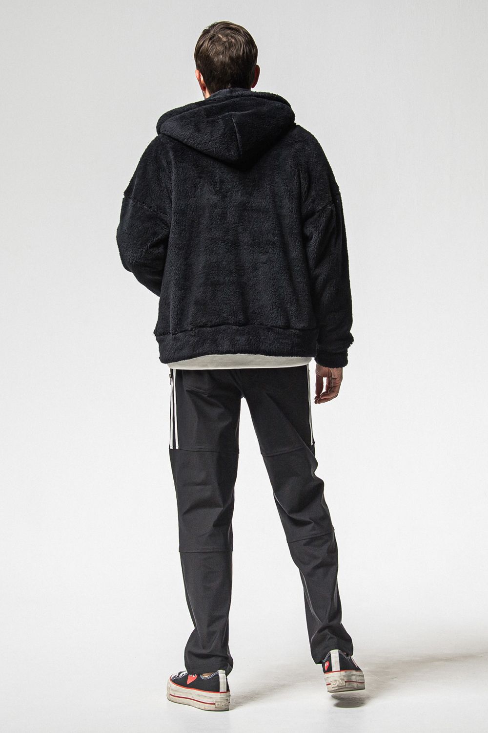 BOA ZIP LOOSE HOODIE / シルキーボア ジップアップ パーカー (ブラック) （11月中旬入荷予定) ※オーダー締切：9月1日(月)18:00
