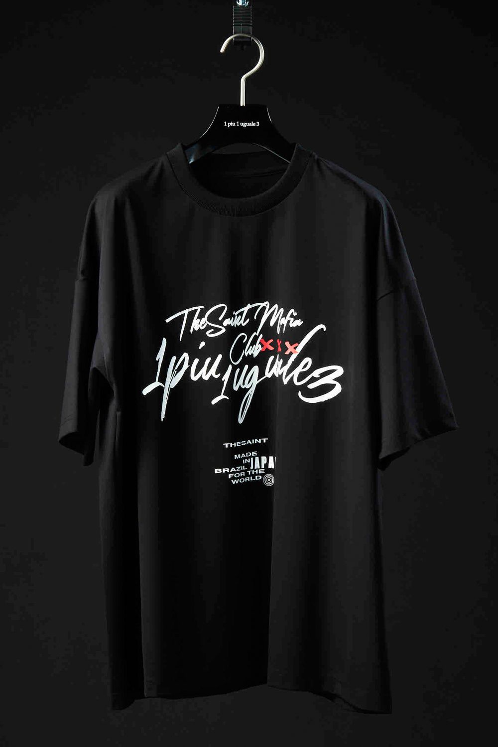 113SPORT×THESAINT MAFIA  BIG CREW FUSION SIGN / グラフィックロゴ ストレッチ クルーネック 半袖 Tシャツ ブラック