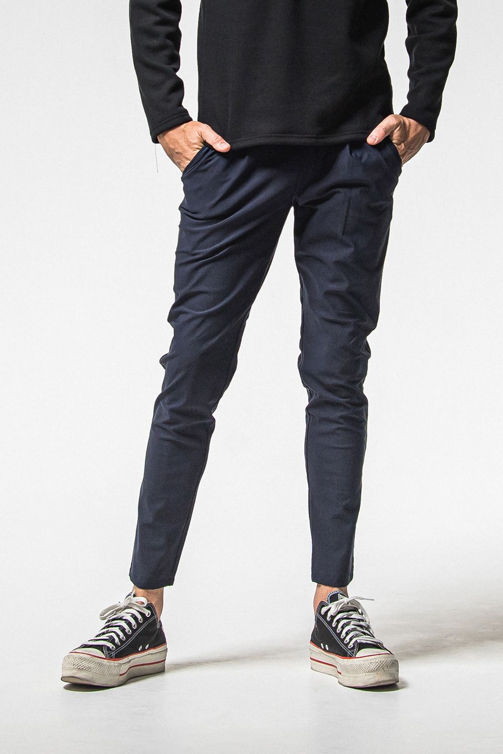 CHRIS EASY HEAT TUCK PANTS / 裏起毛 ナイロンストレッチ スラックスイージータックパンツ (ネイビー) (10月末入荷予定) ※オーダー締切：9月1日(月)18:00