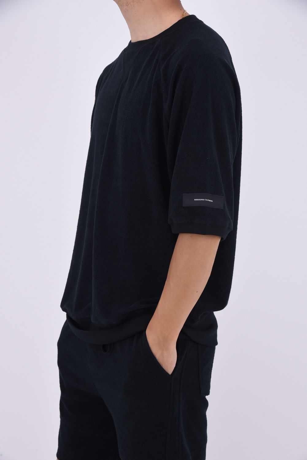 PILE HALF SLEAVE / パイル素材 オーバーサイズTシャツ ブラック