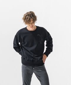 RC CHENILLE VELOURS FLEECE DROP TRAINER / サガラ刺繍ワッペン 裏起毛 ルーズトレーナー (ブラック) (11月上旬入荷予定) ※オーダー締切:9月7日(月)17時