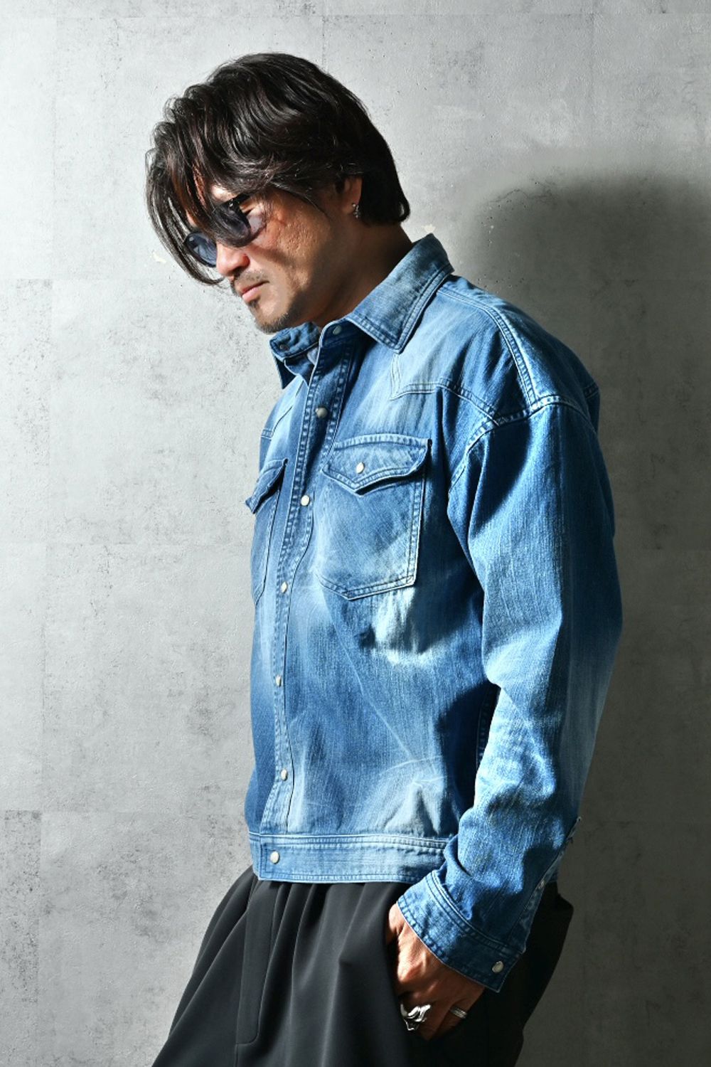 WESTAN JK / ヴィンテージダンガリー生地 ウエスタンシャツジャケット (ミディアムインディゴ) (3月中旬入荷予定) ※オーダー締切12/13(土)17:00