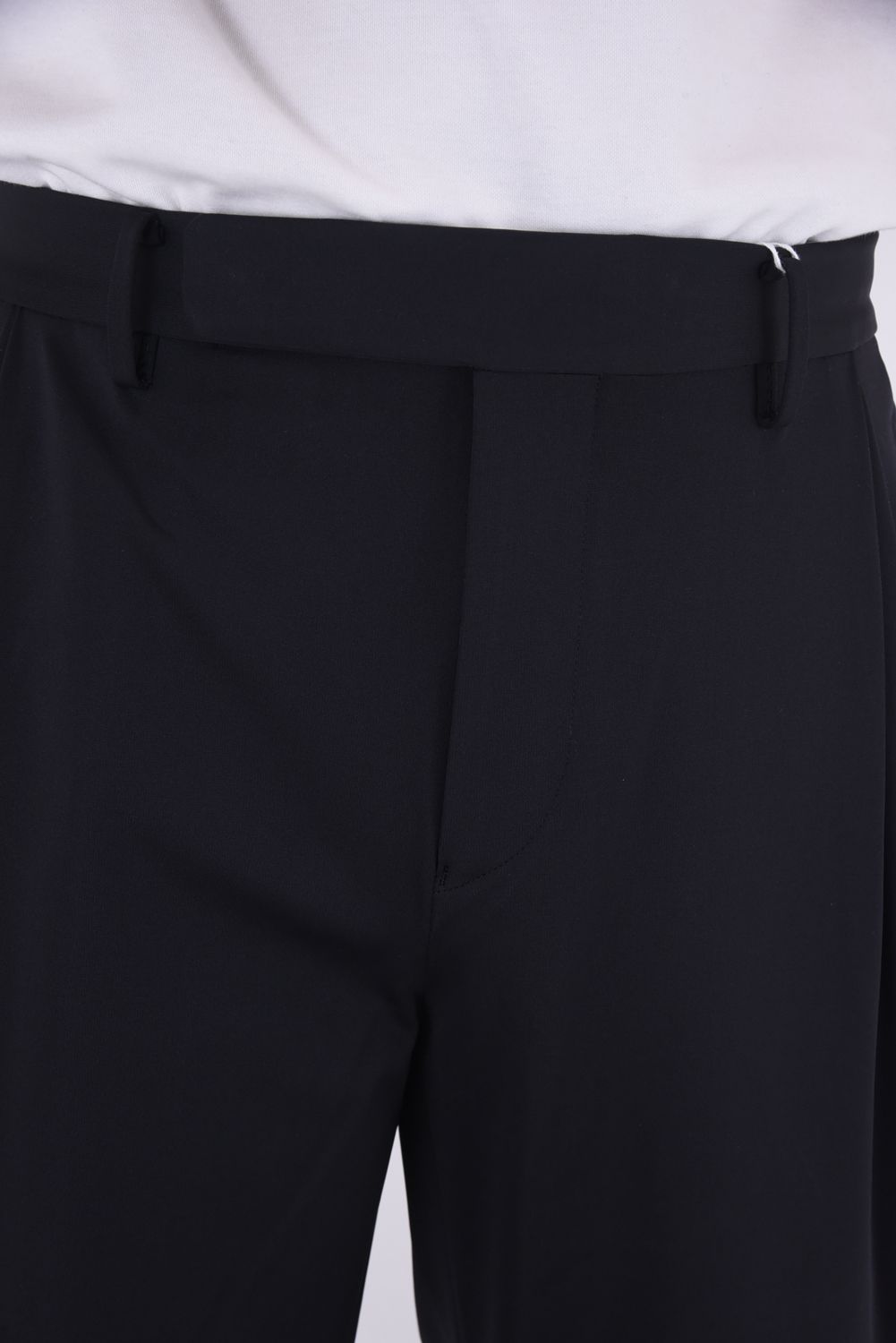 Stretch Jersey / 変形2アウトプリーツ ロングパンツ (ブラック)