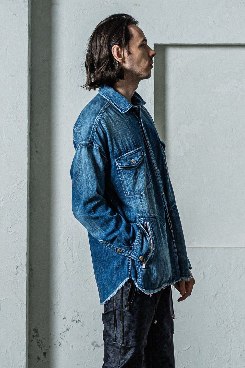 OVER DENIM SHIRTS / ヴィンテージ加工 ドロップショルダー ダンガリーシャツ インディゴ