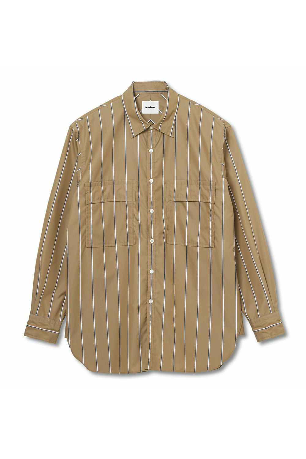 W POCKET SHIRT - CP STRIPES / コットン / ポリエステル ストライプ ダブルポケットシャツ ベージュ