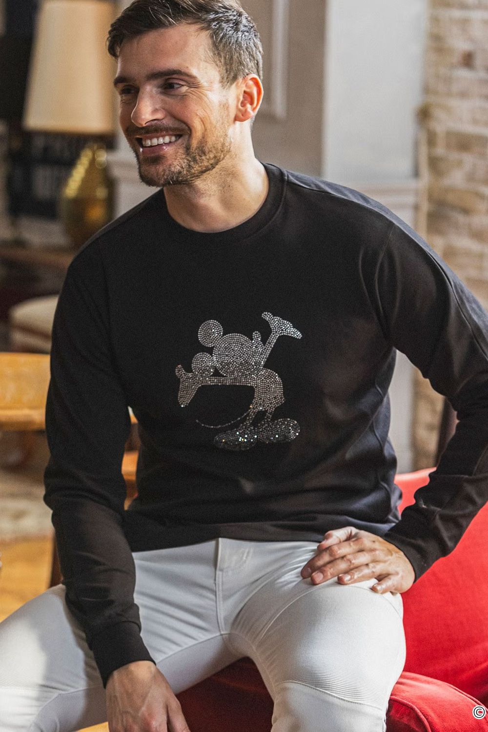 【26AW】 MICKEY SILHOUETTE GRADATION LINESTONE L/S / ミッキーシルエット グラデーション ラインストーン ロングスリーブTシャツ (ブラック)