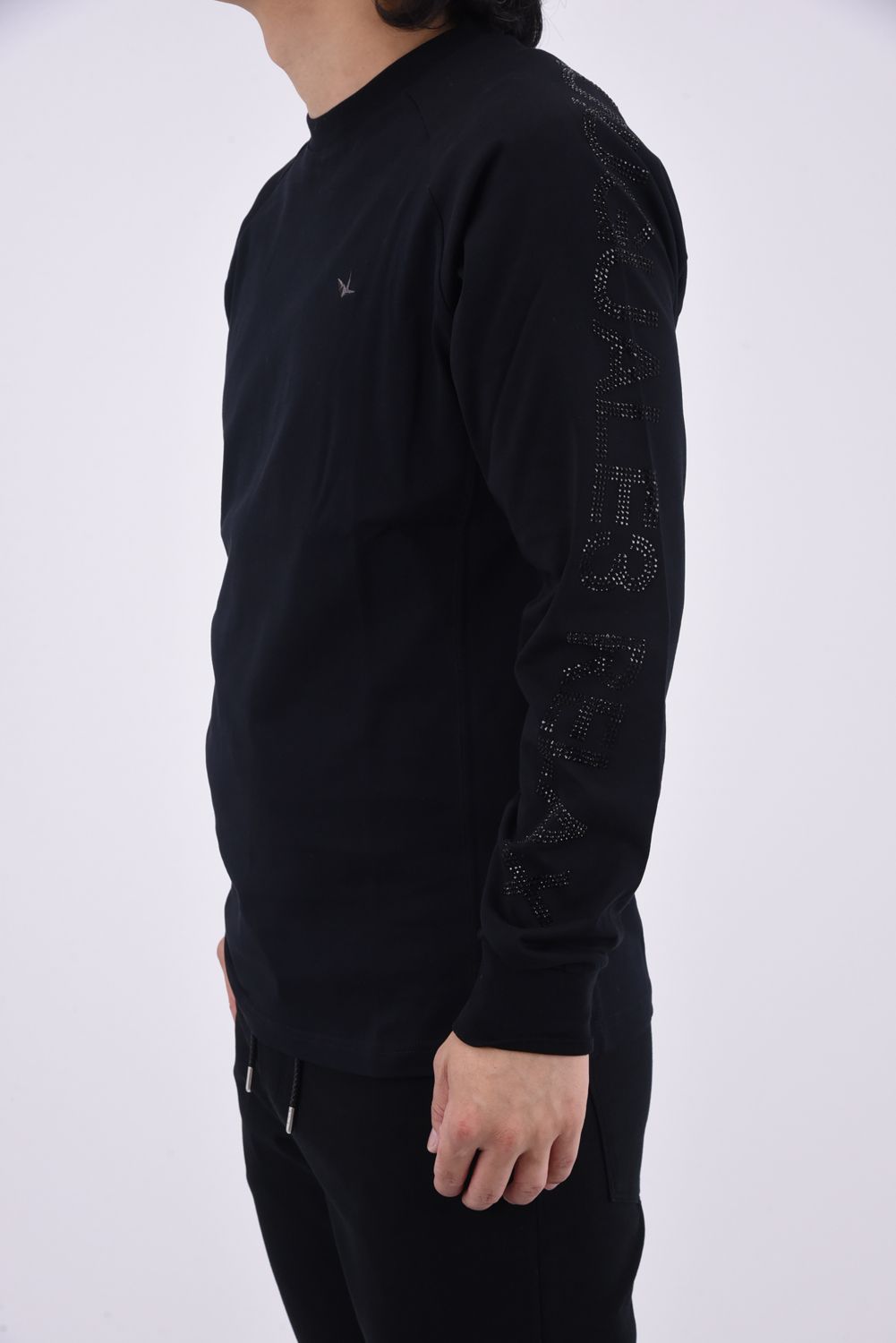 SLEEVE RHINESTONE LONG T-SHIRT / スリーブ ラインストーン ロングTシャツ ブラック