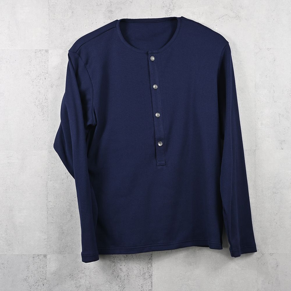 RIB HENRY LONGSLEAVE / ヘンリーネック リブニットロングスリーブTシャツ (ネイビー) (7月中旬入荷予定) ※オーダー締切:5月23日(土)17時