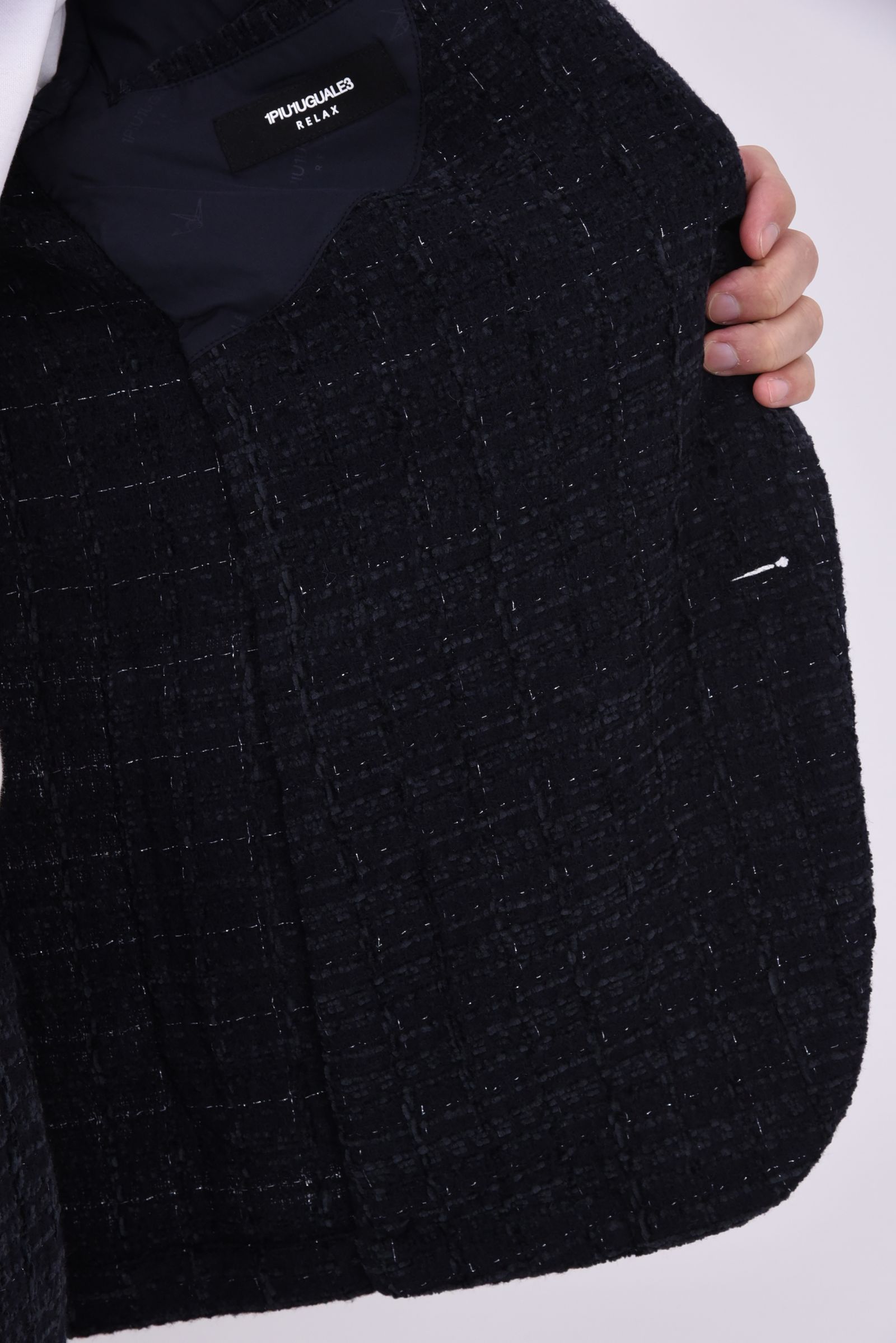 【26AW】【セットアップ】 LAME SQUARE JACQUARD JACKET & SLACKS / ファンシーツイード テーラードシングルジャケット&イージースラックス (ネイビー)