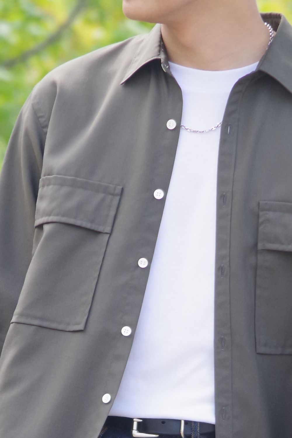 W POCKET SHIRT WOOL TROPICAL / ウォッシャブルウール ダブルポケットシャツ カーキ