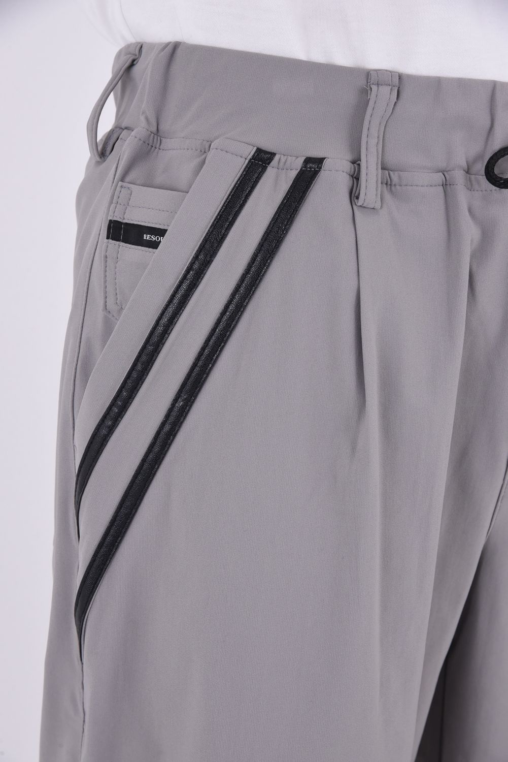 EDGE NYLON SEMI WIDE PT / ナイロンマイクロファイバー エコレザーライン セミワイド イージーパンツ (グレー)