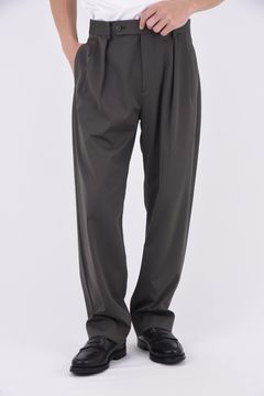 BOX-PLEATS PANTS STRETCH JERSEY / ボックスプリーツパンツ ストレッチジャージー カーキ