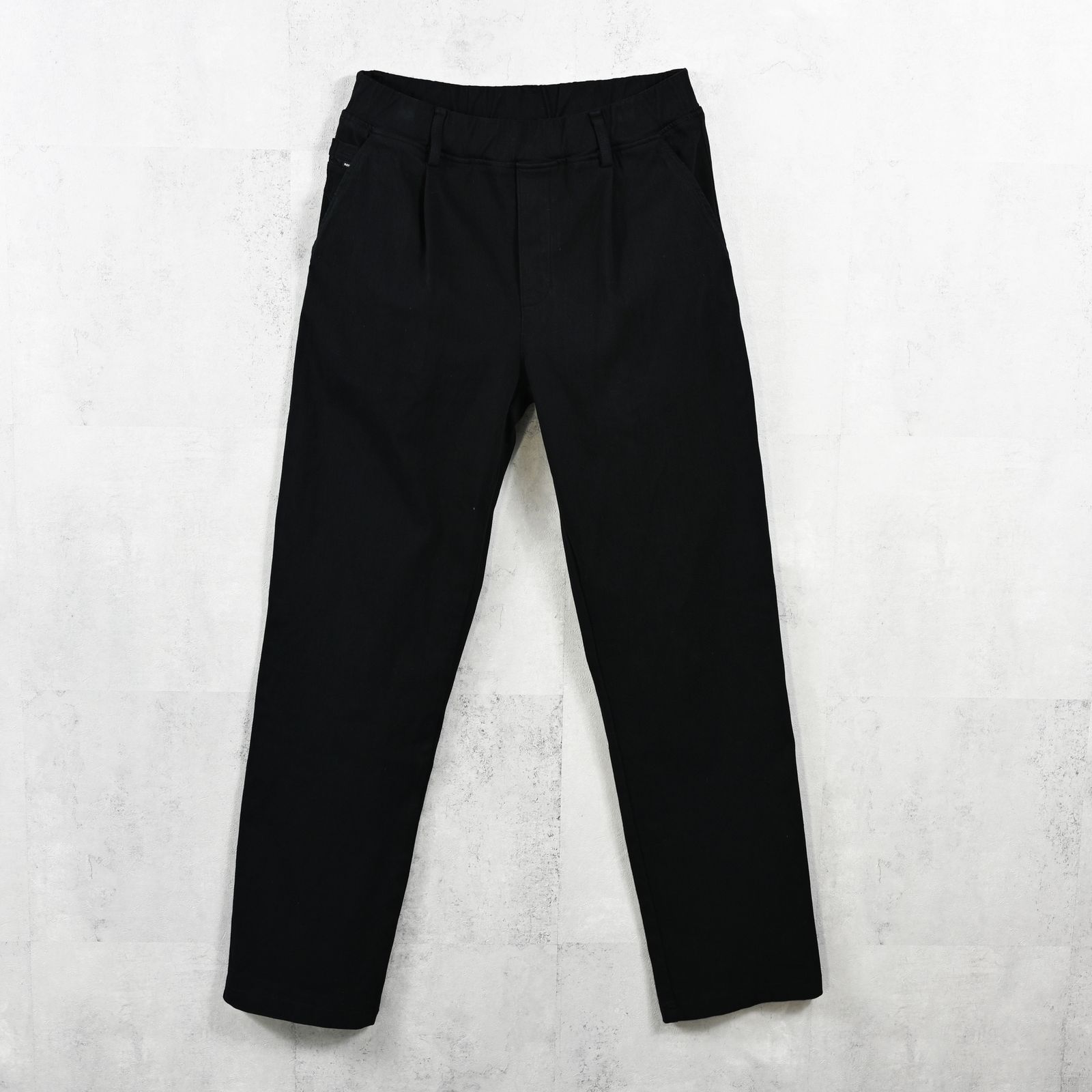 DENIM JERSEY WIDE PT / ジャージデニム セミワイド ワンタック スラックス型イージーパンツ ブラック