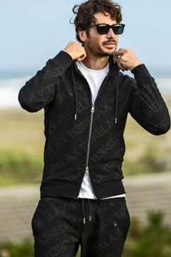 DIAGONAL LOGO HOODIE / サイドリブ ダイアゴナルロゴ ジップアップパーカー ブラック