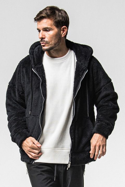 BOA ZIP LOOSE HOODIE / シルキーボア ジップアップ パーカー (ブラック)