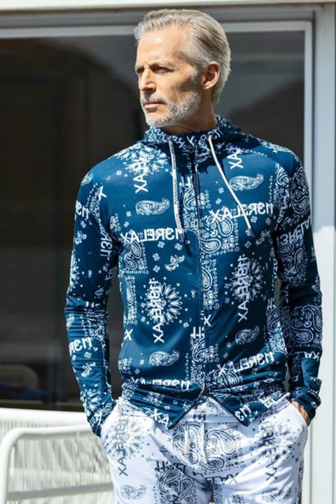 ALOHA PAISLEY HOODIE / ペイズリー柄 ラッシュガードパーカー ネイビー
