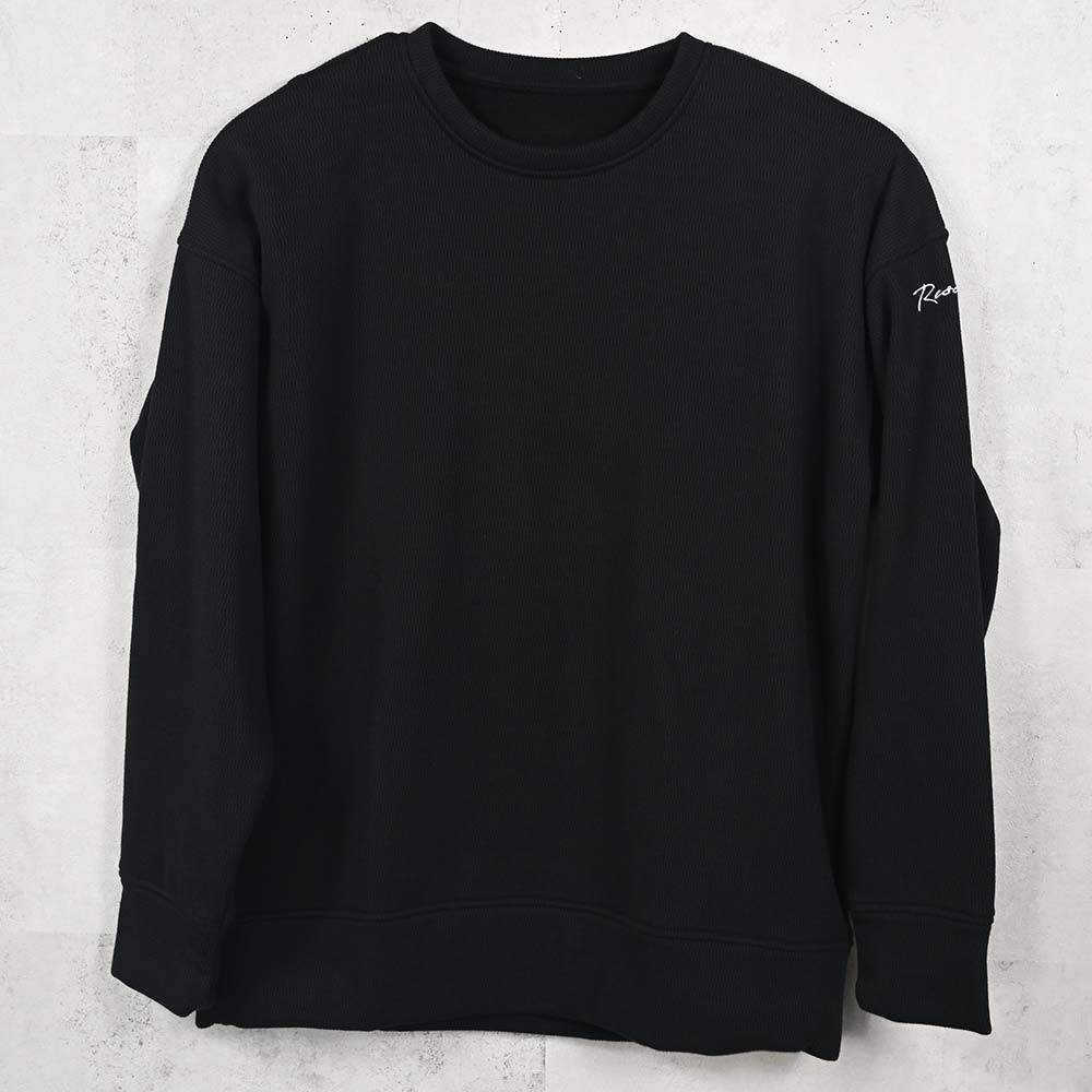 VELOURS FLEECE THERMAL  LOOSE TRAINER / 裏起毛 サーマル生地 ロングスリーブ トレーナー (ブラック) (10月下旬入荷予定) ※オーダー締切:9月7日(月)17時