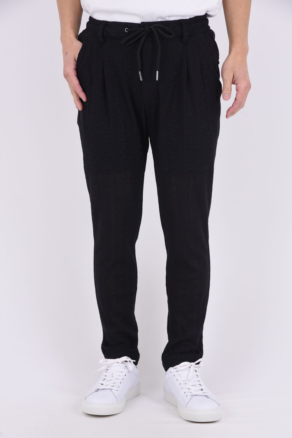 【26SS】【セットアップ】 LINEN TOUCH JACQUARD JACKET & SLACKS / リネンタッチ テーラードシングルジャケット&イージースラックス (ブラック)