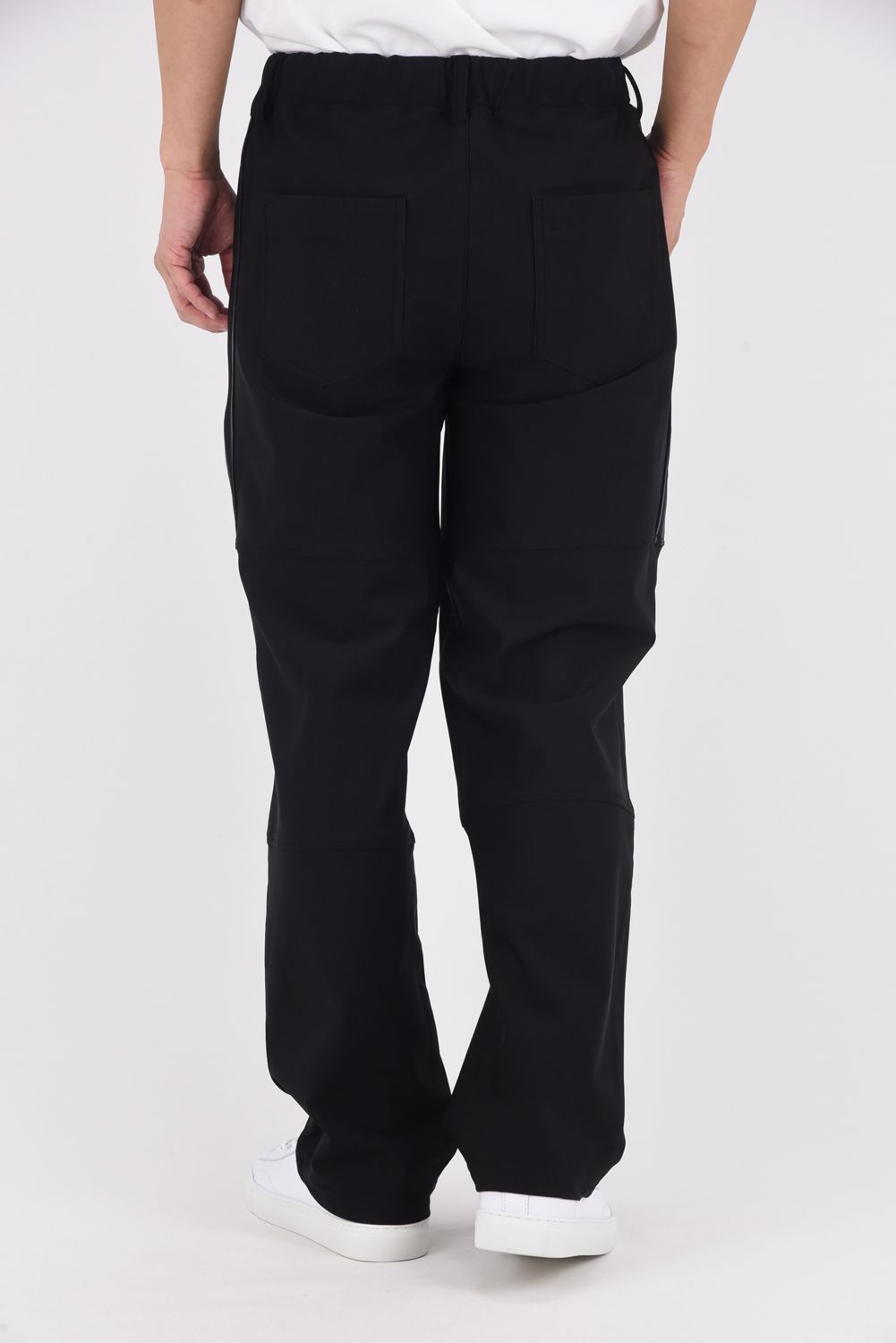 JOHNSON LINE WIDE HEAT PT / 裏起毛 ハイブリットジャージー ワイドテーパード ラインパンツ (ブラック/ブラック)