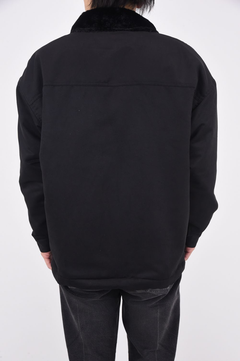 SUEDE FUR CAVER ALL /  エコ スウェード ファーカバーオールジャケット (ブラック)