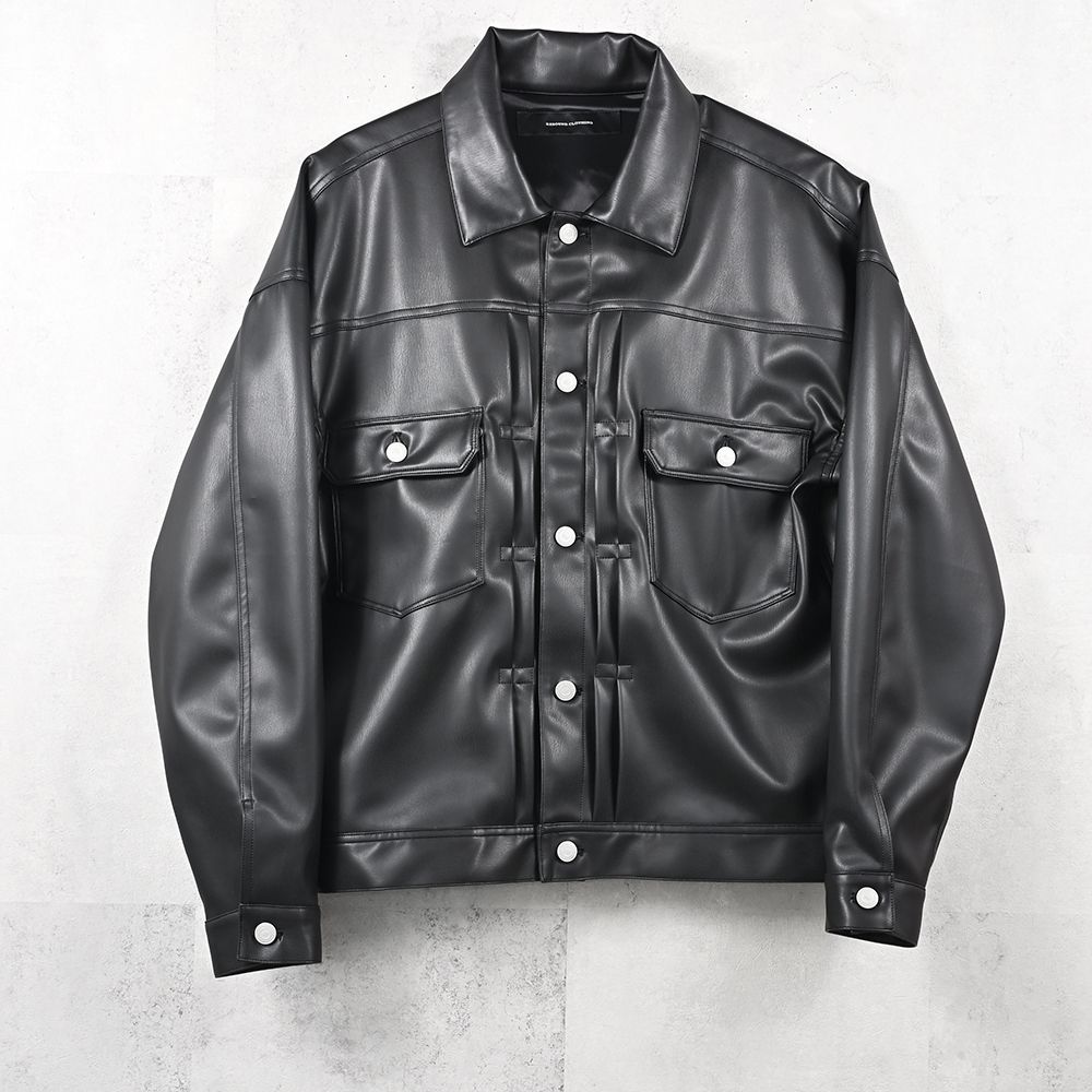LEATHER 2ND G / エコレザー デニムジャケット型ブルゾン (ブラック) (9月末入荷予定) ※オーダー締切:5月23日(土)17時
