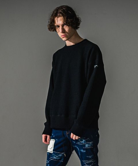 knt l loose trainer / ニット ルーズ トレーナー (ブラック)