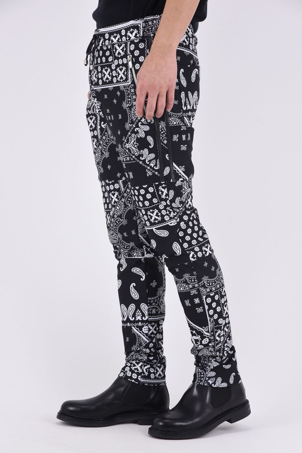 Johnson LINE PT / 360°ストレッチ バンダナ柄 ジョンソンラインパンツ (ブラック)