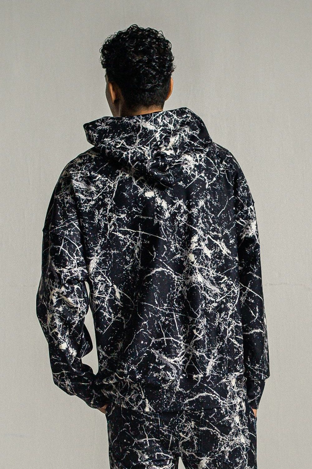 PAINT LOOSE HOODIE / オリジナルペイント柄 ルーズパーカー ブラック