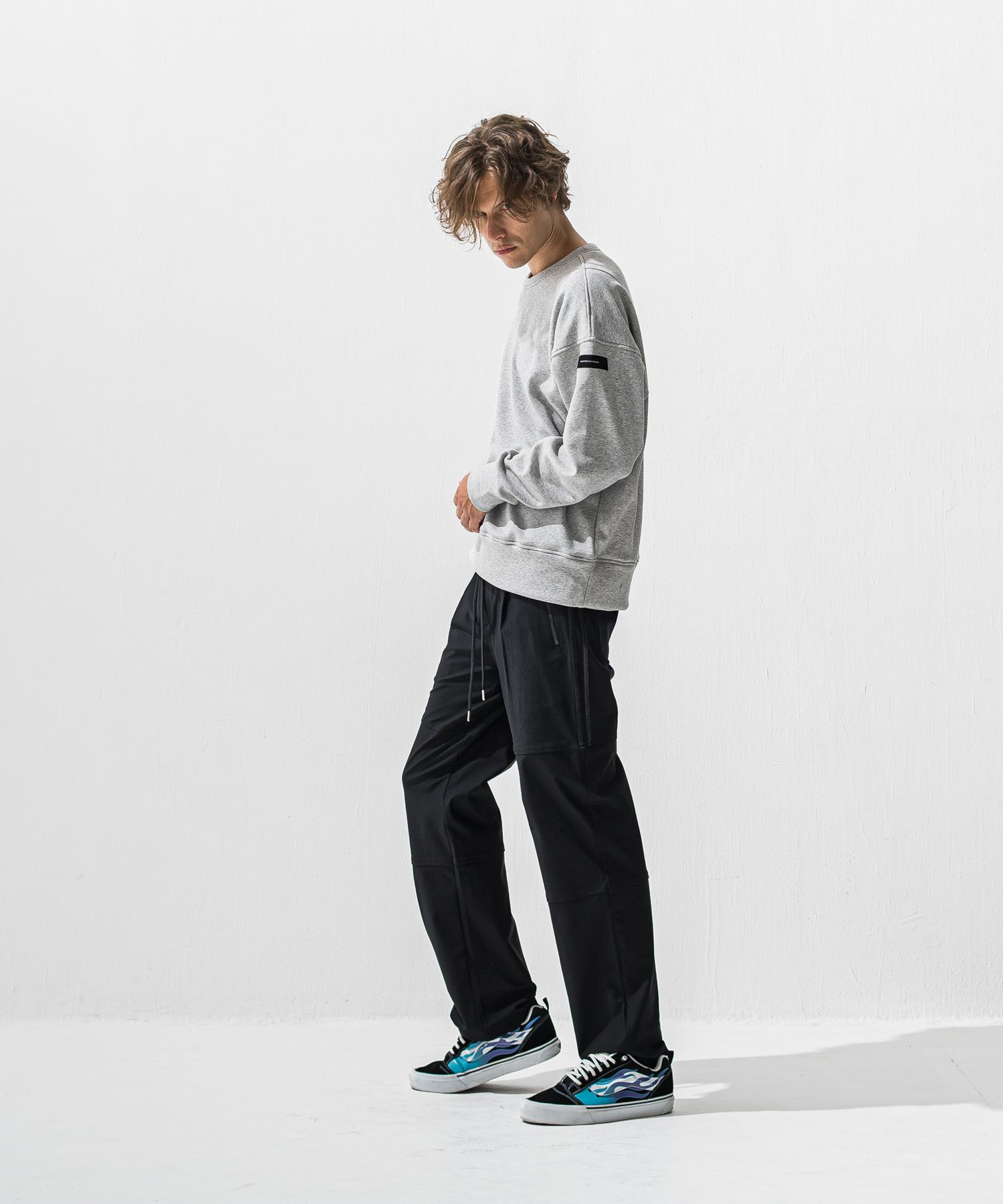 PIN ST RC VELOURS FLEECE DROP TRAINER / ピンストライプロゴ 裏起毛 ルーズトレーナー (グレー) (11月上旬入荷予定) ※オーダー締切:9月7日(月)17時