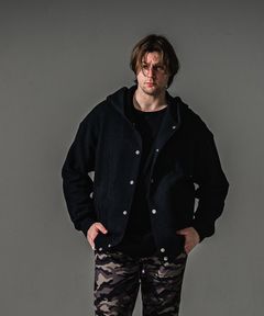 KNT Varsity hoodie / ニット素材 フード付きスタジャン (ブラック) (8月末入荷予定) ※オーダー締切:5月23日(土)17時
