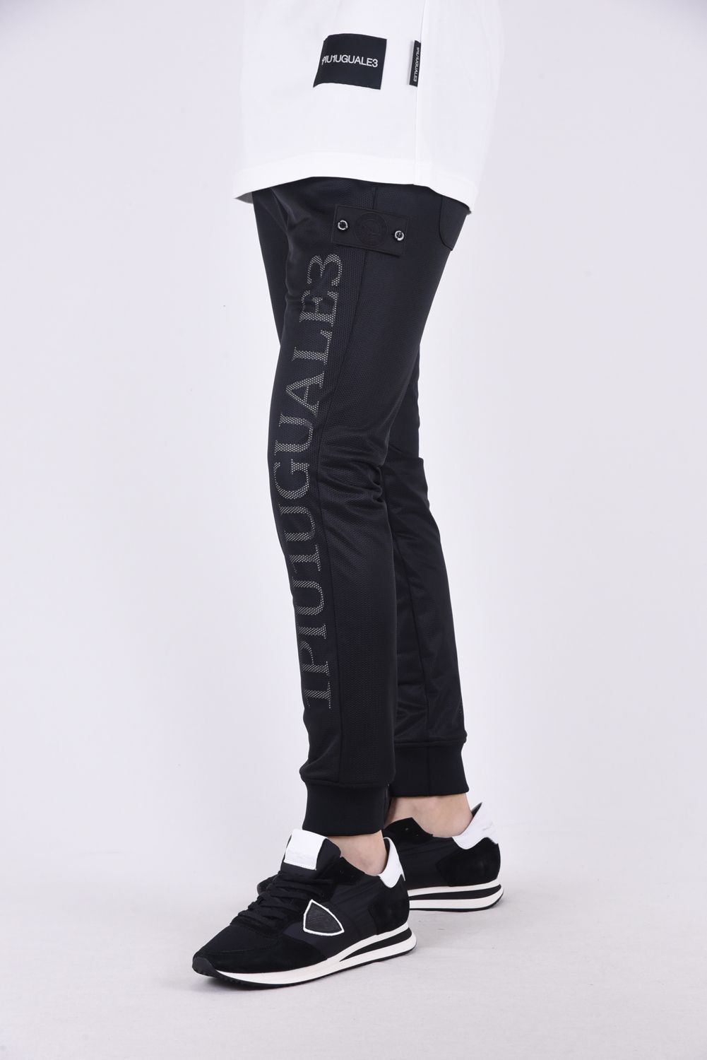 《1PIU1UGUALE3 RONE》R[10] 113 LAYERED MESH RIB BLACK / 113ロゴ レイヤード メッシュ リブパンツ ブラック