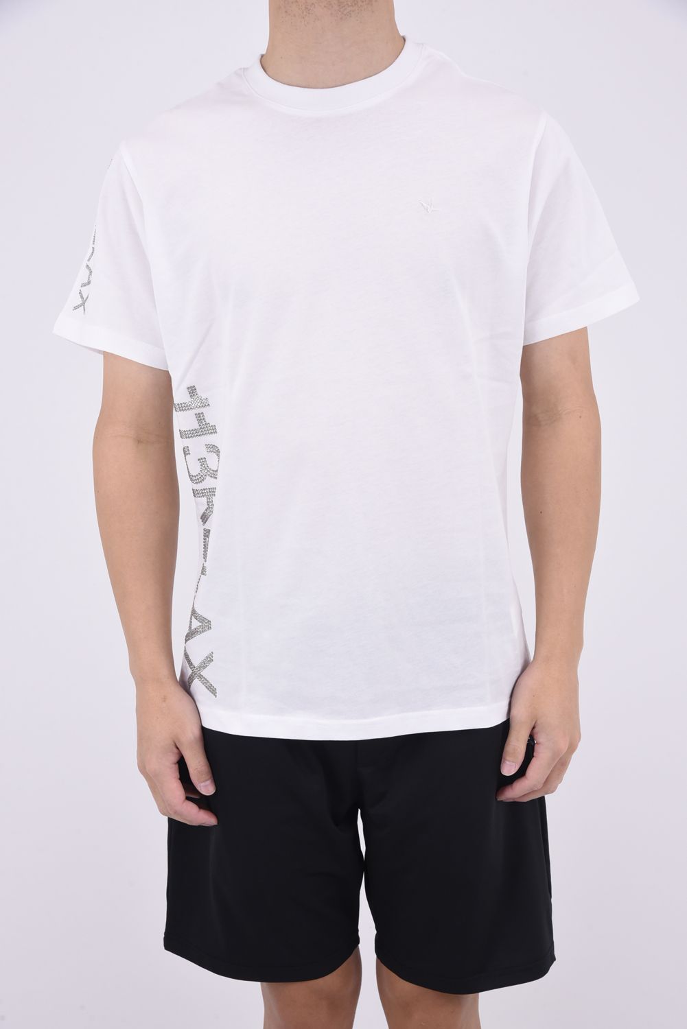 SIDE RHINESTONE T-SHIRT / サイドラインストーンロゴ クルーネックTシャツ ホワイト