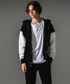 blister Varsity hoodie / ブリスターニット フード付きスタジャン (ブラック/ホワイト) (8月末入荷予定) ※オーダー締切:5月23日(土)17時