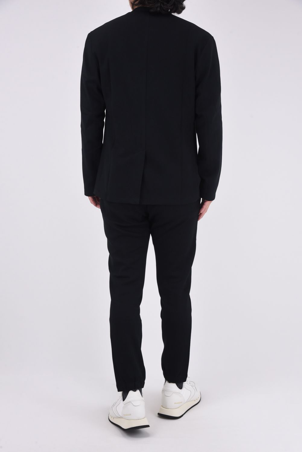 COLLARLESS CUT AND SEW JACKET / ノーカラー 鹿の子 ニットジャケット (ブラック)