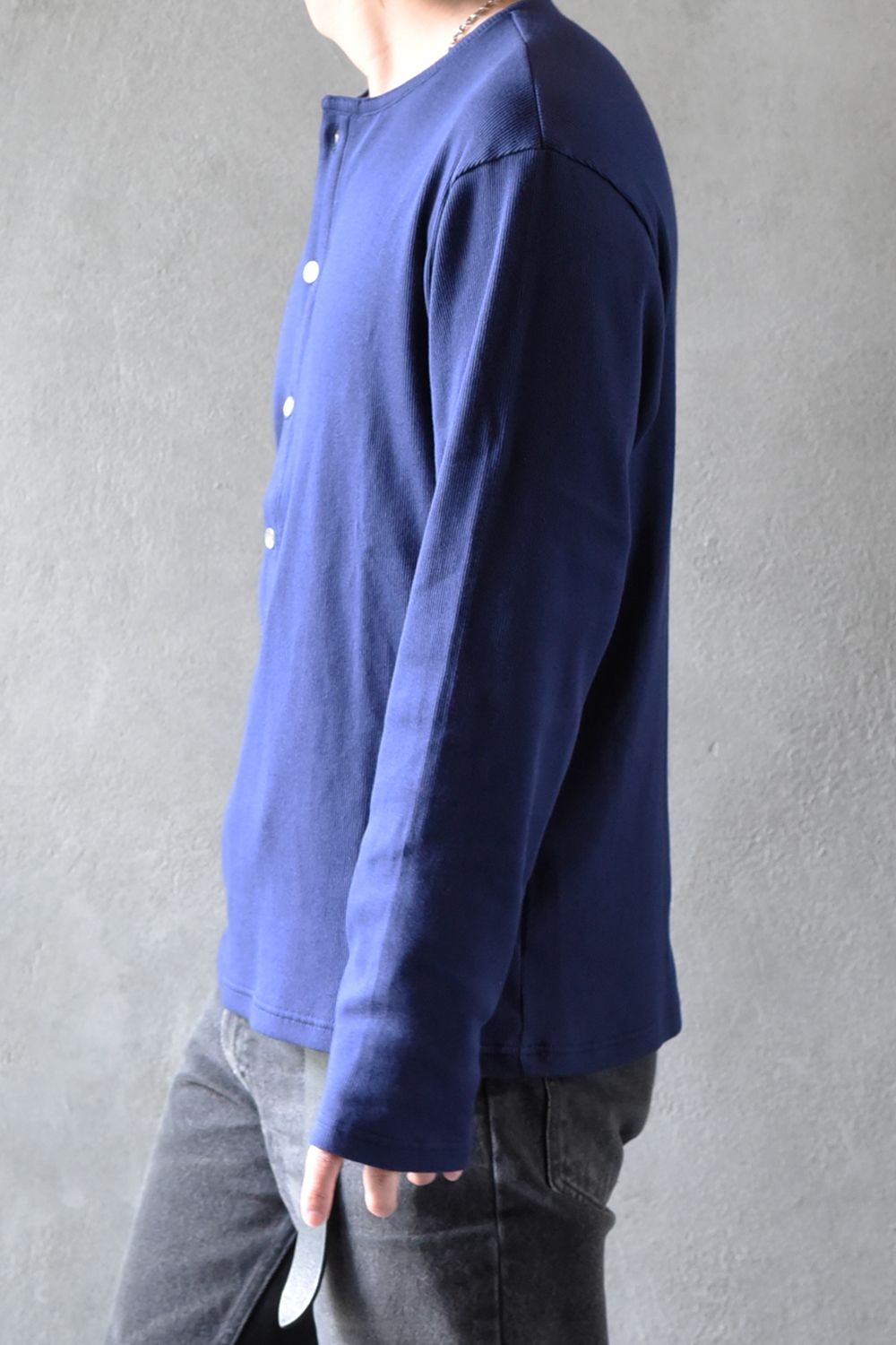 RIB HENRY LONGSLEAVE / ヘンリーネック リブニットロングスリーブTシャツ (ネイビー)