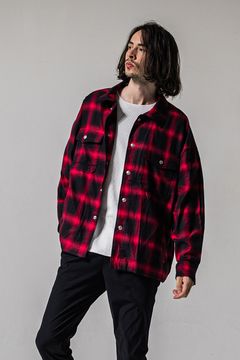 50S CHECK JK / オーバーサイズ オンブレチェック CPOジャケット (レッド) (2月中旬入荷予定)
